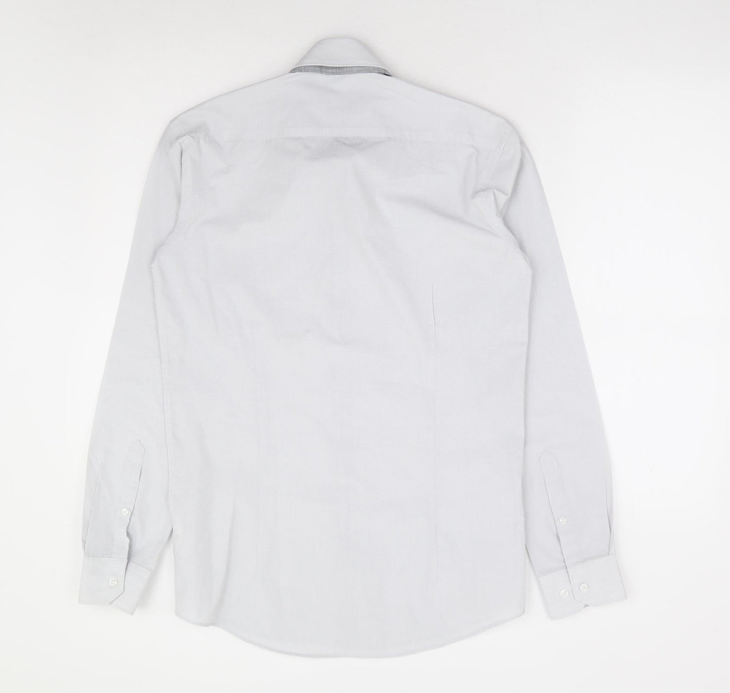 Cedarwood State Mens Grey Polyester Dress Shirt Size 14 Collared Button