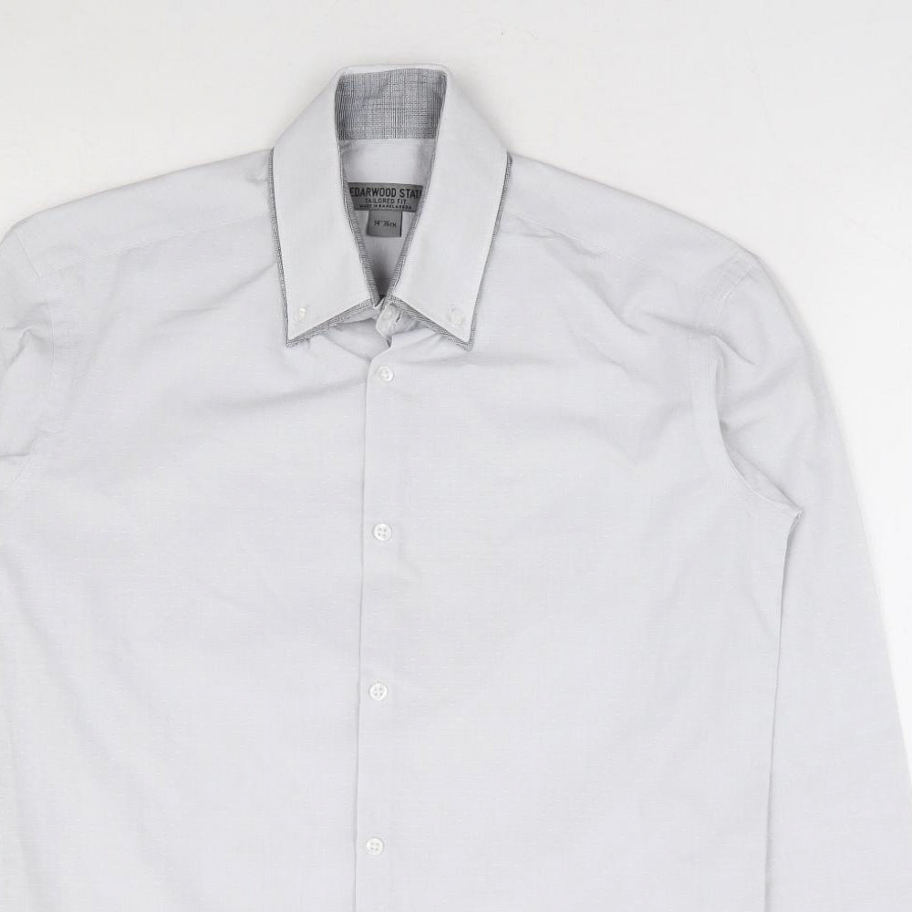 Cedarwood State Mens Grey Polyester Dress Shirt Size 14 Collared Button