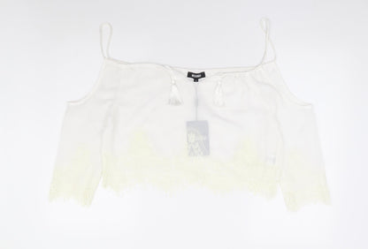 Missguided Womens White Floral Polyester Basic Blouse Size 8 V-Neck - Cold Shoulder