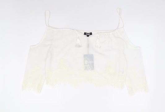 Missguided Womens White Floral Polyester Basic Blouse Size 8 V-Neck - Cold Shoulder