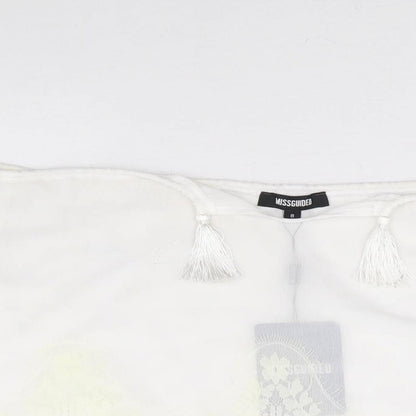 Missguided Womens White Floral Polyester Basic Blouse Size 8 V-Neck - Cold Shoulder