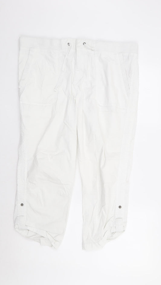 Khakis & Co Womens White Cotton Cropped Trousers Size 14 L23 in Regular Zip