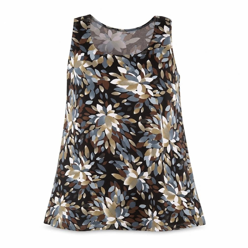 Preworn Womens Multicoloured Geometric Polyester Tunic Tank Size 12 Scoop Neck