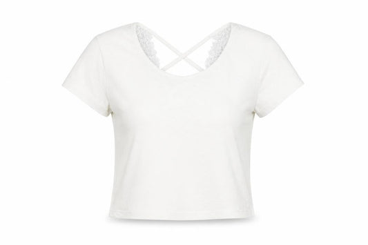 Preworn Womens White Polyester Cropped T-Shirt Size XS Scoop Neck - Cross Back