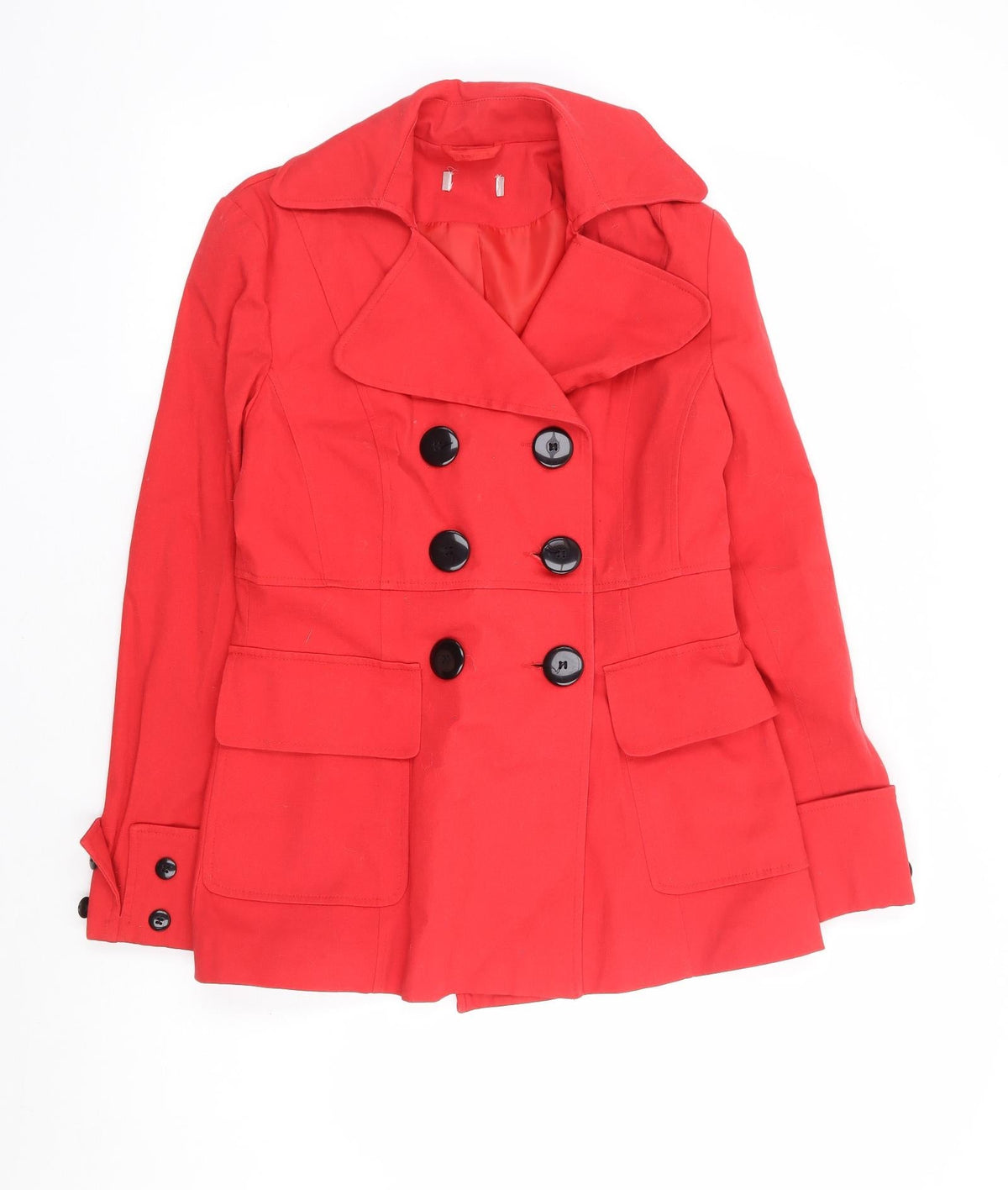 Preworn Womens Red Pea Coat Coat Size 12 Button