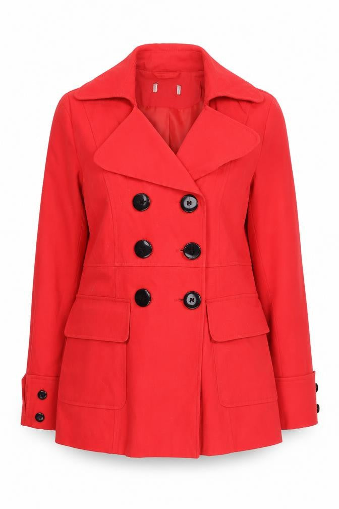 Preworn Womens Red Pea Coat Coat Size 12 Button