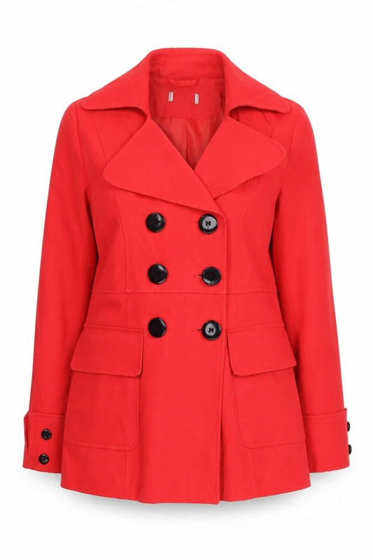 Preworn Womens Red Pea Coat Coat Size 12 Button
