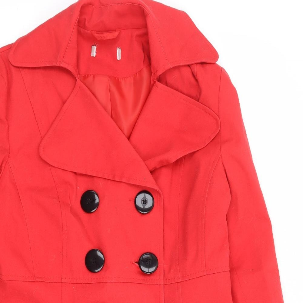 Preworn Womens Red Pea Coat Coat Size 12 Button