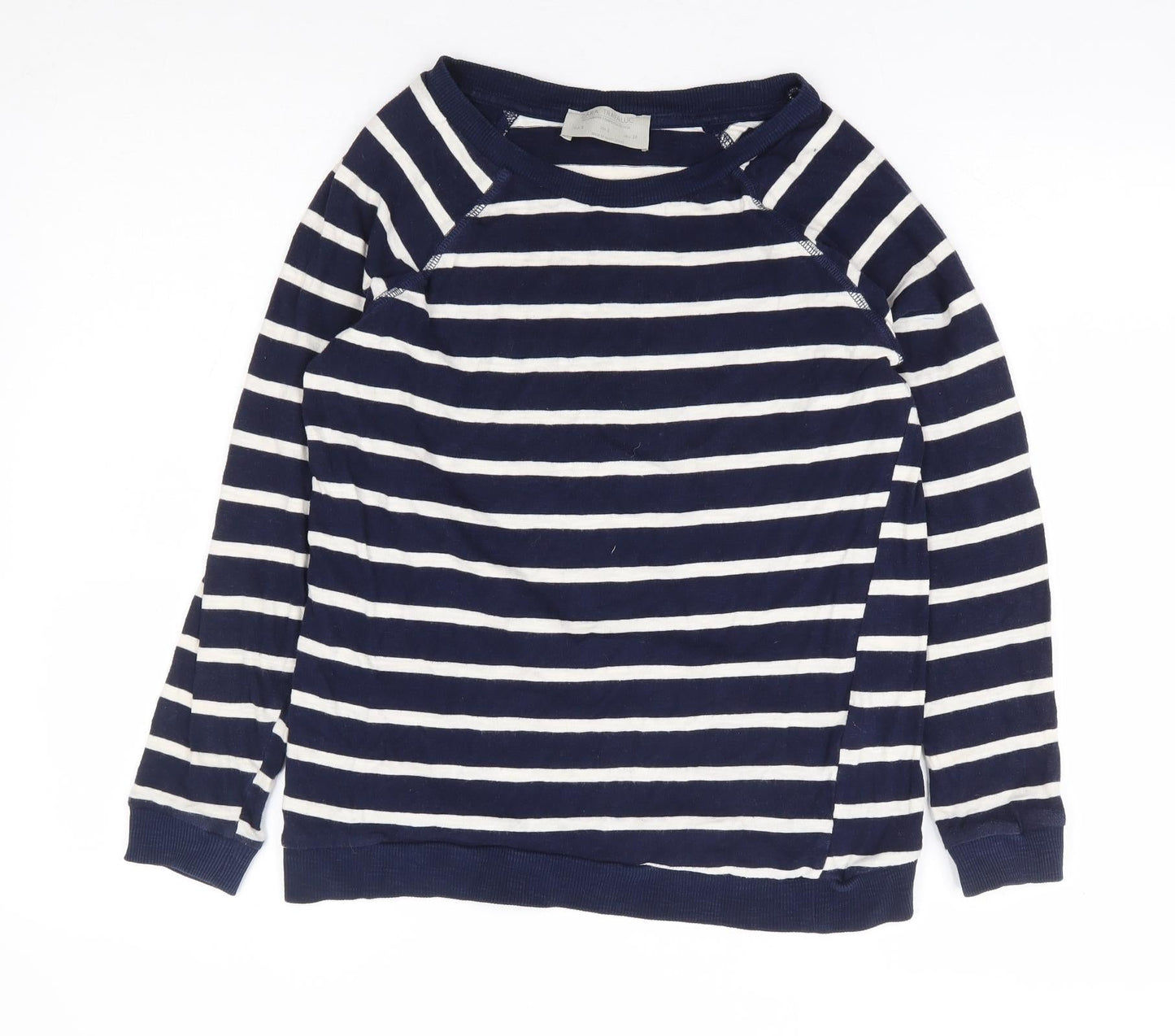 Zara Womens Blue Striped 100% Cotton Pullover Sweatshirt Size S Pullover