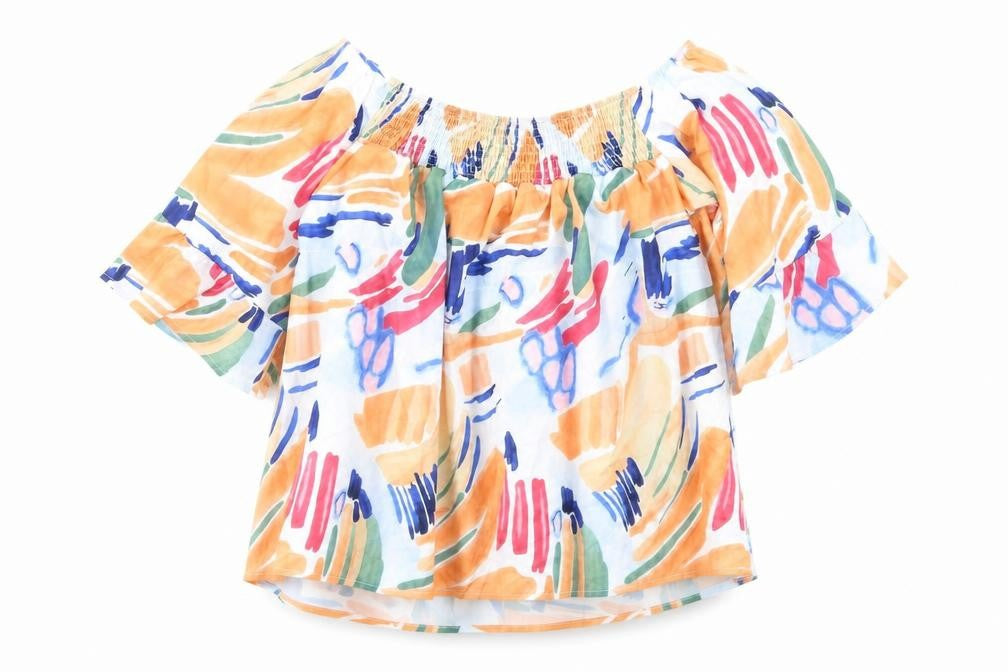 SheIn Womens Multicoloured Geometric Polyester Basic Blouse Size S Off the Shoulder