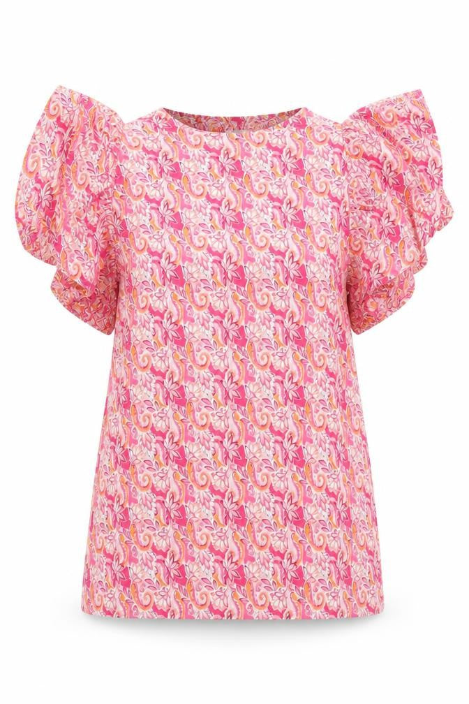 Savida Womens Pink Paisley Cotton Basic T-Shirt Size M Round Neck