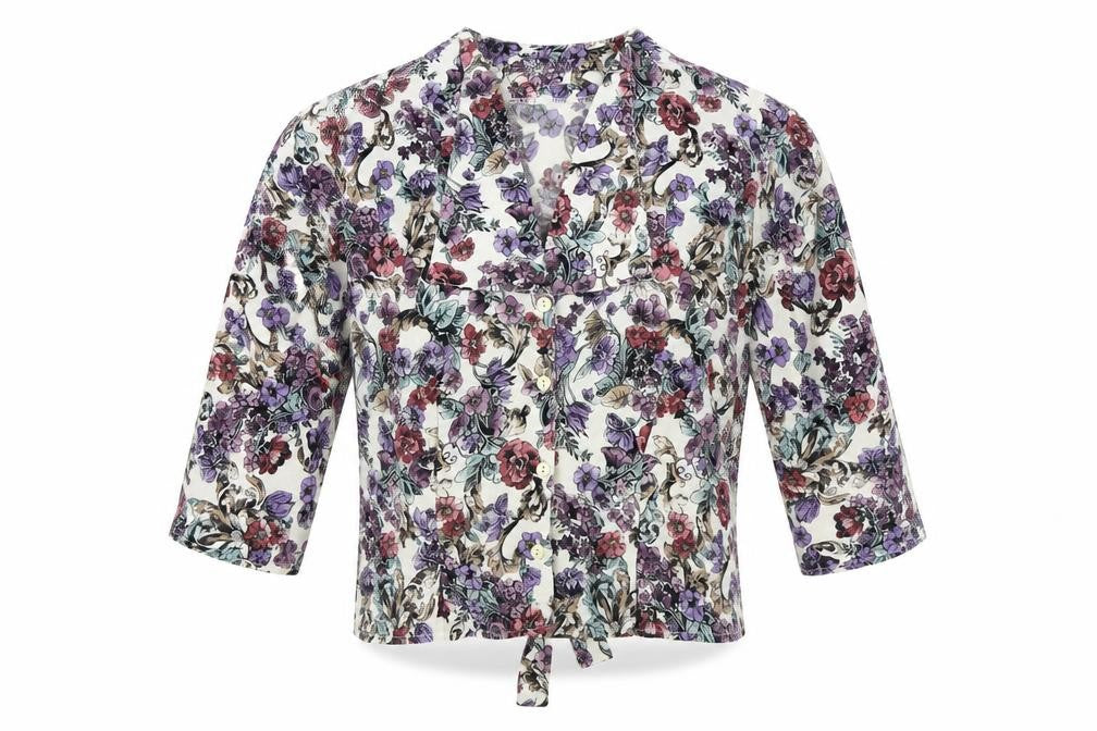Fashion Womens Multicoloured Floral Viscose Basic Button-Up Size 12 V-Neck