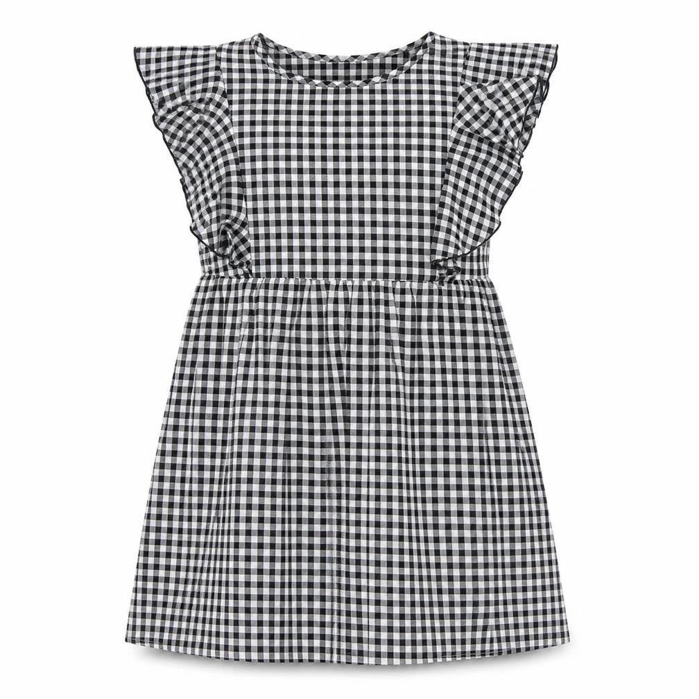 SheIn Womens Black Gingham Polyester A-Line Size S Boat Neck Pullover