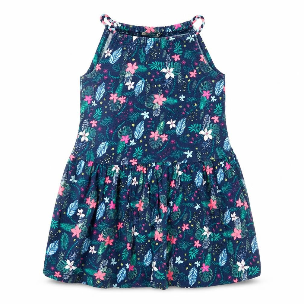 Little Kids Girls Blue Floral Cotton A-Line Size 3-4 Years Square Neck Pullover