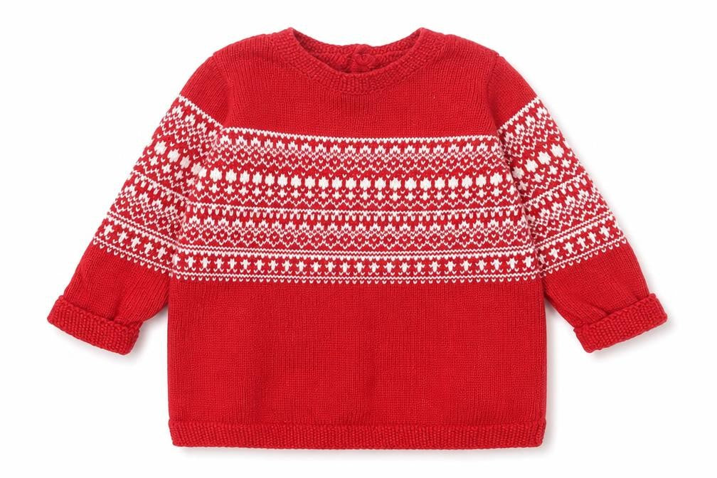 NEXT Girls Red Geometric Cotton Jumper Dress Size 3-6 Months Crew Neck Button
