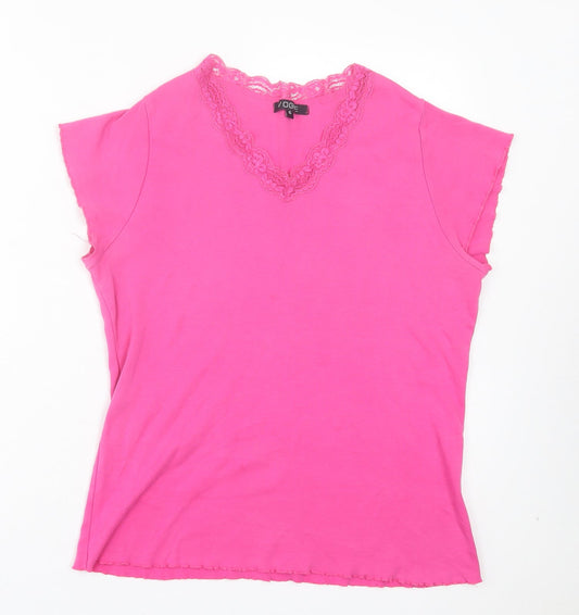 Vogue Womens Pink Cotton Basic T-Shirt Size 16 V-Neck - Lettuce edging, Lace