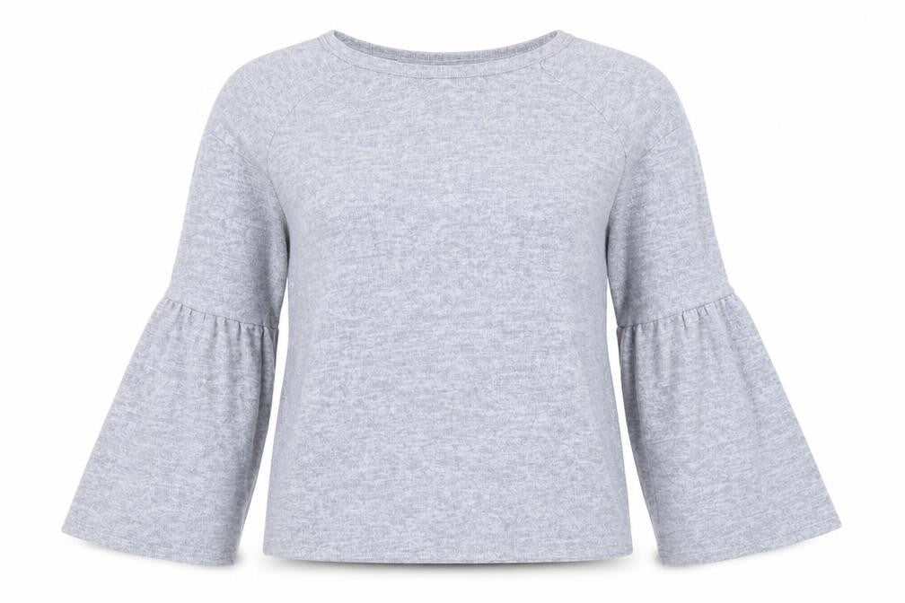 Primark Womens Grey Crew Neck Polyester Pullover Jumper Size 6 - Frill Sleeves