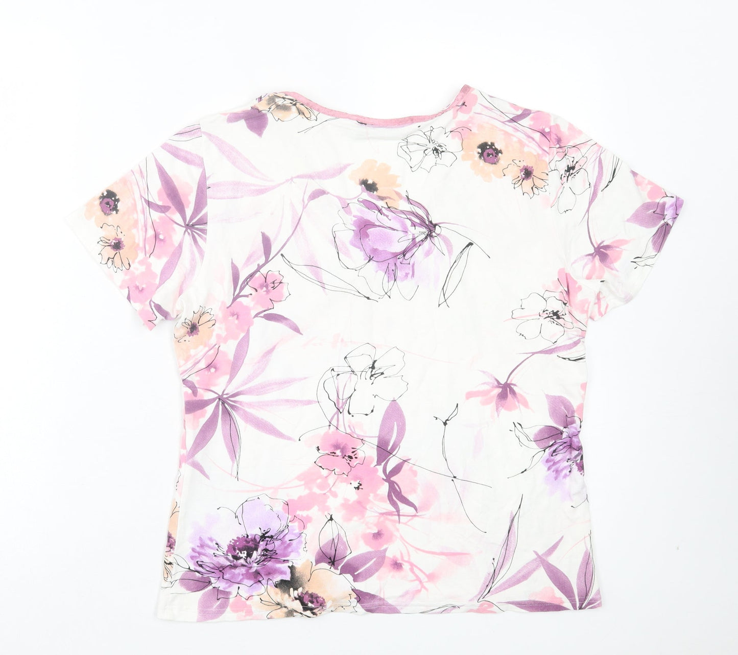 via veneto Womens Purple Floral Viscose Basic T-Shirt Size 16 V-Neck