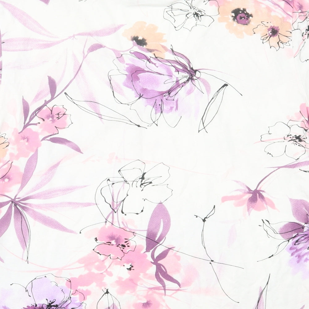 via veneto Womens Purple Floral Viscose Basic T-Shirt Size 16 V-Neck