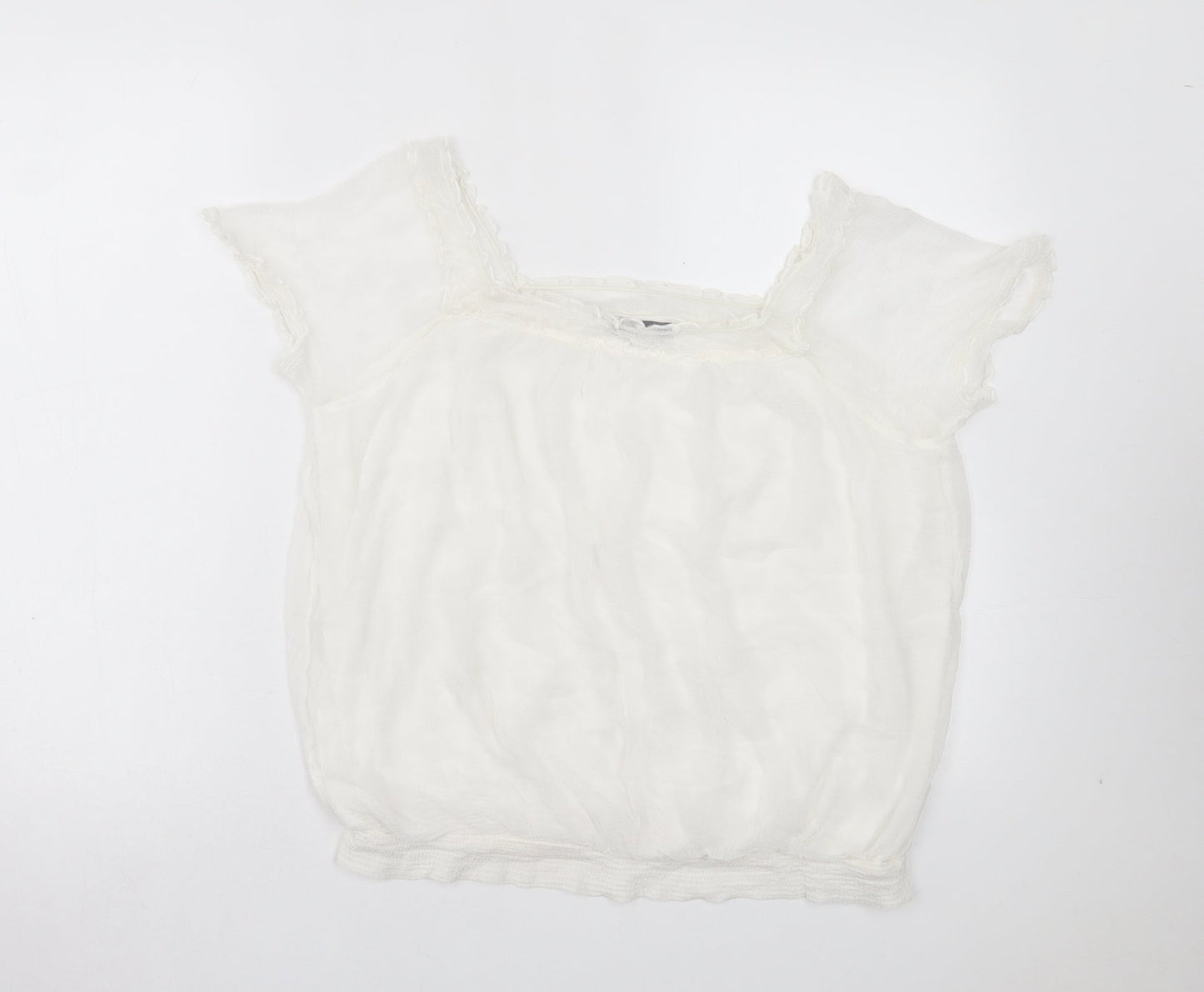 South Womens White Viscose Basic T-Shirt Size 14 Square Neck