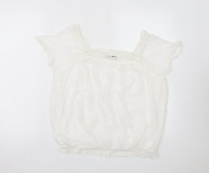 South Womens White Viscose Basic T-Shirt Size 14 Square Neck