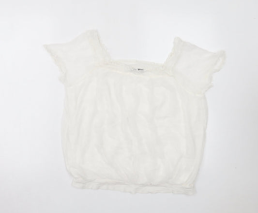 South Womens White Viscose Basic T-Shirt Size 14 Square Neck