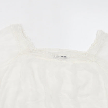 South Womens White Viscose Basic T-Shirt Size 14 Square Neck
