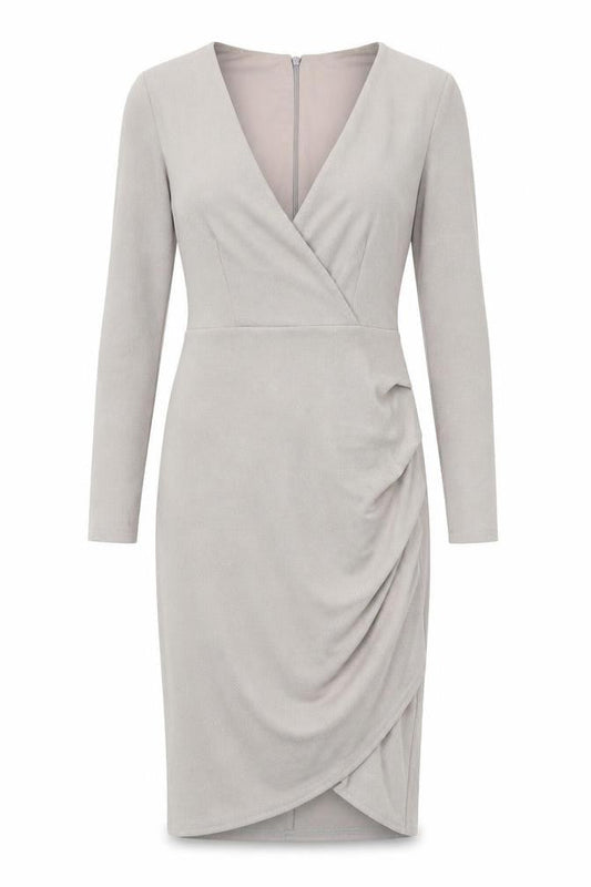 New Look Womens Grey Polyester Pencil Dress Size 8 V-Neck Zip