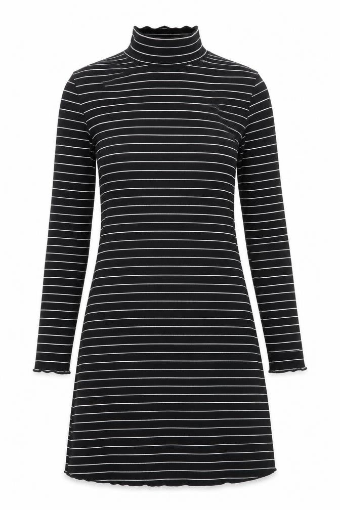 Miss Selfridge Womens Black Striped Polyester A-Line Size 8 High Neck Pullover
