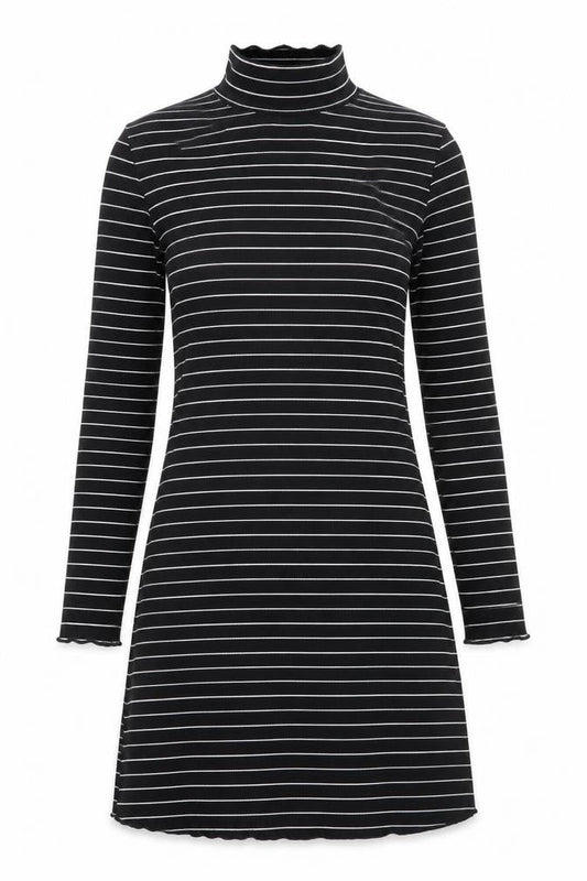 Miss Selfridge Womens Black Striped Polyester A-Line Size 8 High Neck Pullover