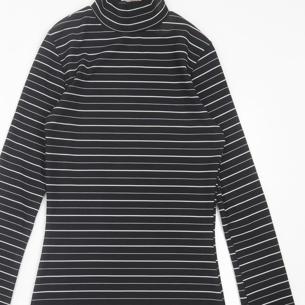 Miss Selfridge Womens Black Striped Polyester A-Line Size 8 High Neck Pullover