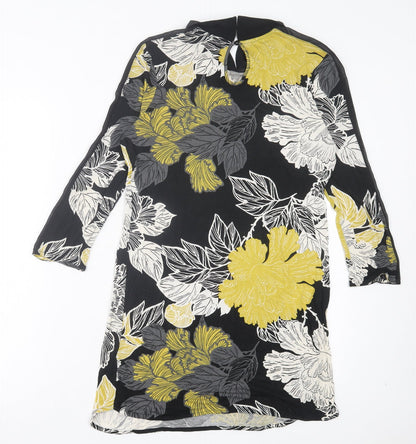 Next Womens Yellow Floral Viscose Shift Size 8 Collared Button