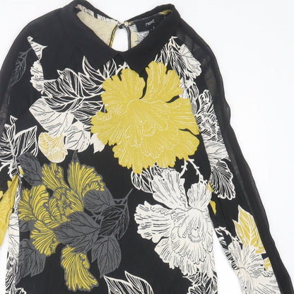 Next Womens Yellow Floral Viscose Shift Size 8 Collared Button
