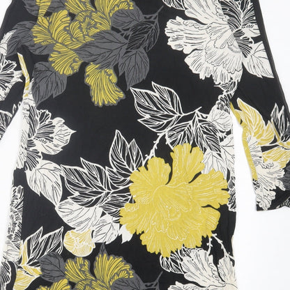 Next Womens Yellow Floral Viscose Shift Size 8 Collared Button