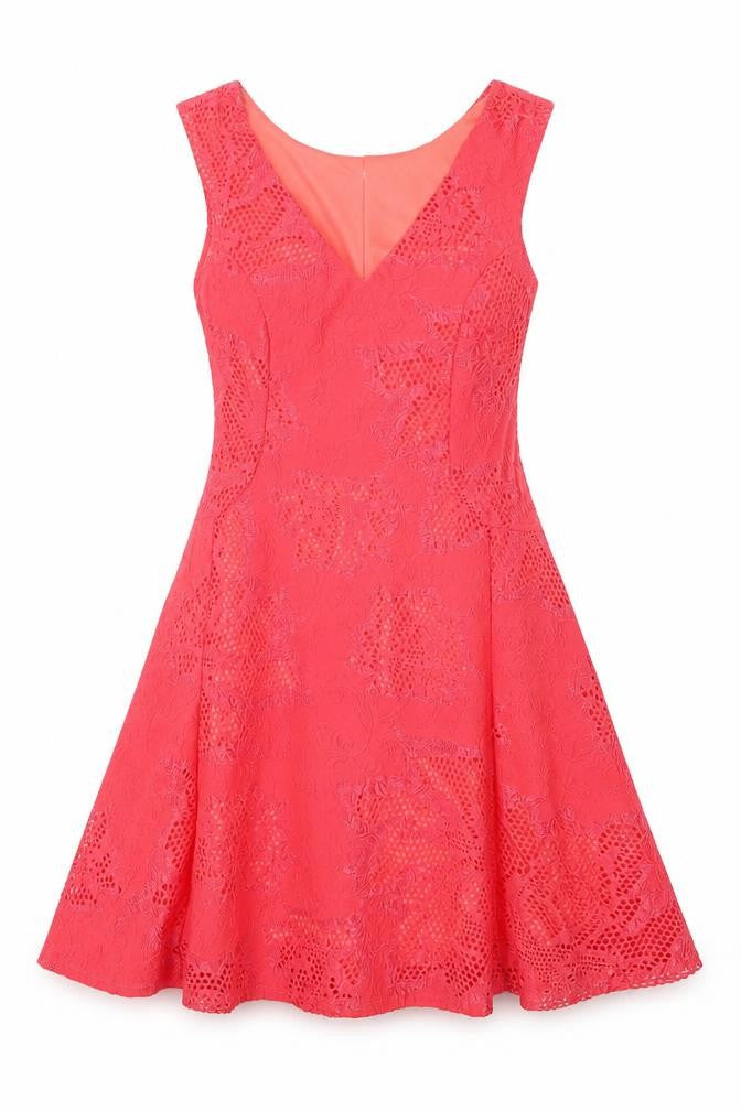 mulata Womens Pink Floral Polyester Fit & Flare Size L V-Neck Pullover