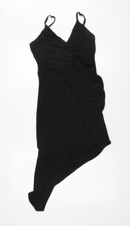 Quiz Womens Black Nylon Bodycon Size 12 V-Neck Pullover