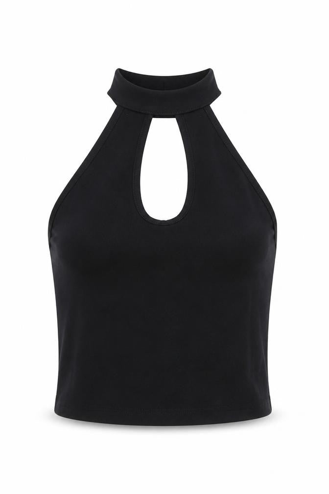 Miss Selfridge Womens Black Cotton Cropped Tank Size 8 Halter