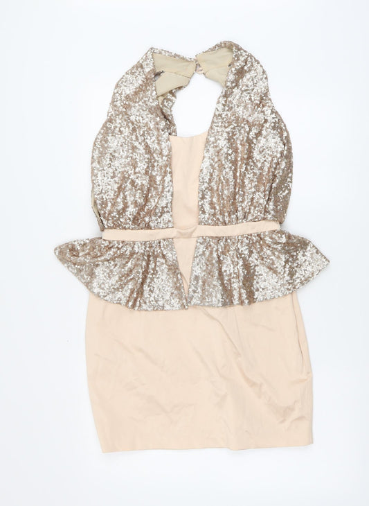 ASOS Womens Pink Polyester Mini Size 12 V-Neck Zip