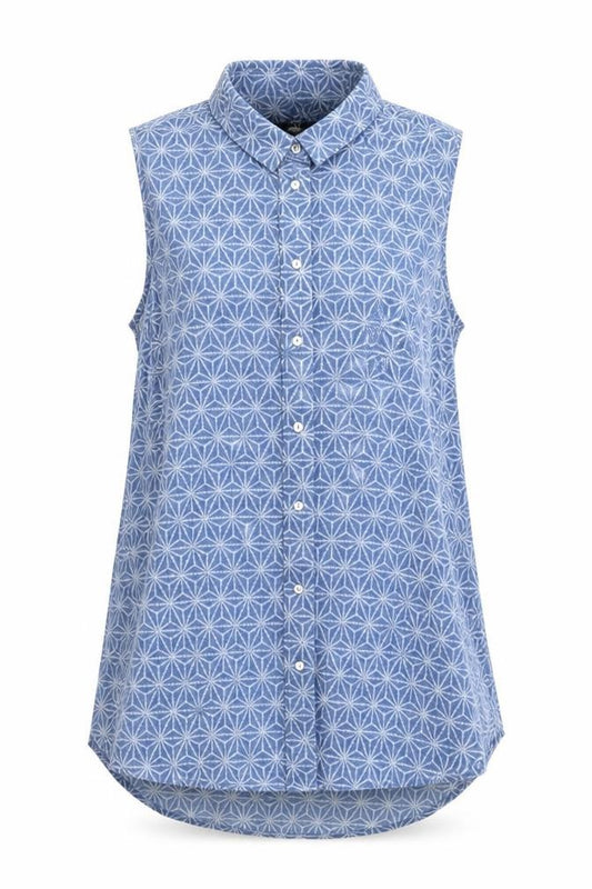 H&M Womens Blue Geometric Polyester Basic Button-Up Size XS Collared