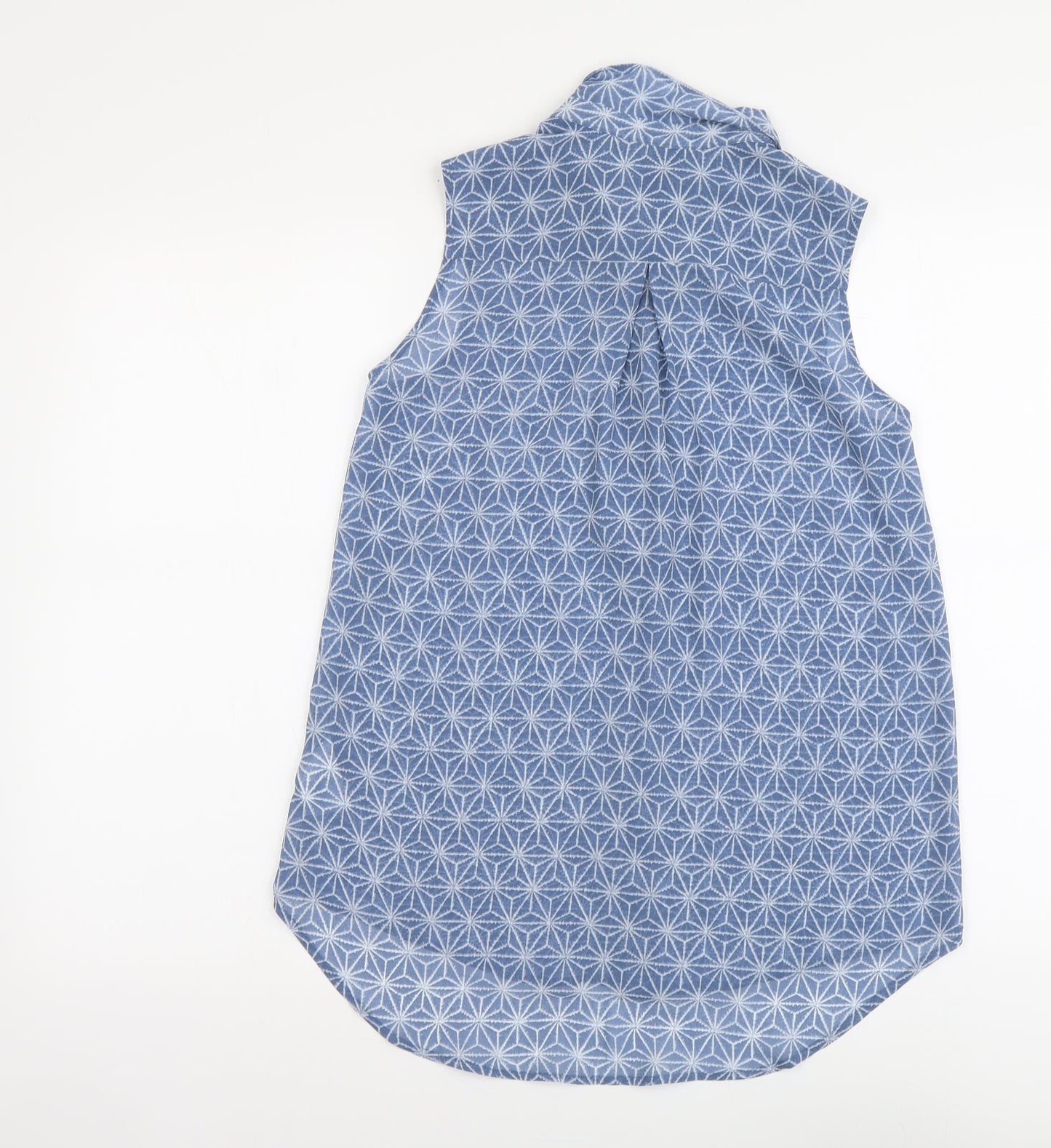 H&M Womens Blue Geometric Polyester Basic Button-Up Size XS Collared
