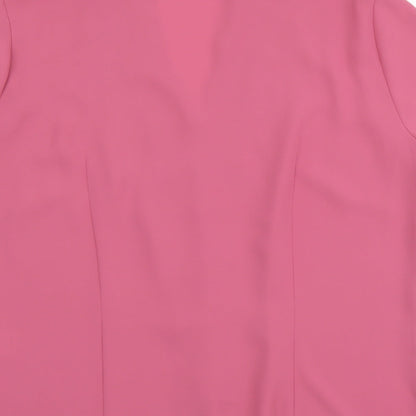 Marks & Spencer Womens Pink Floral Polyester Basic Button-Up Size 14 V-Neck