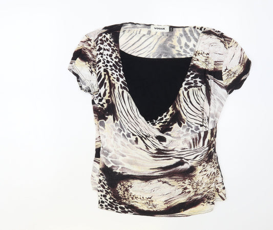 Vogue Womens Brown Viscose Basic Blouse Size 14 Round Neck