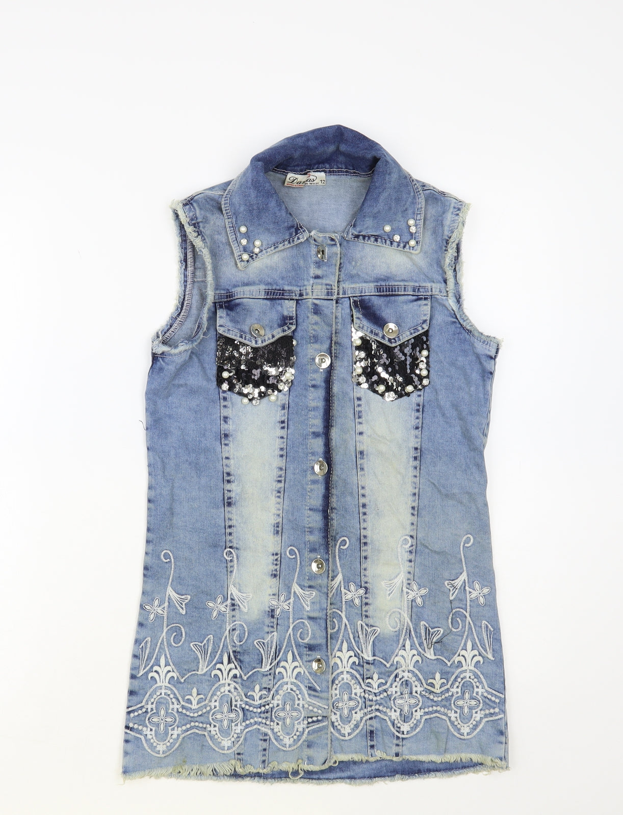 Damas Girls Blue Cotton Basic Button-Up Size 12 Years Collared Button