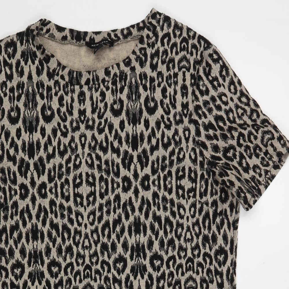 New Look Womens Beige Animal Print Polyester Shift Size 12 Crew Neck Pullover