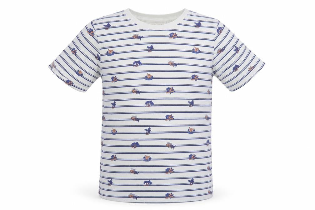TU Boys White Striped Cotton Pullover T-Shirt Size 11 Years Crew Neck Pullover - Palm Trees