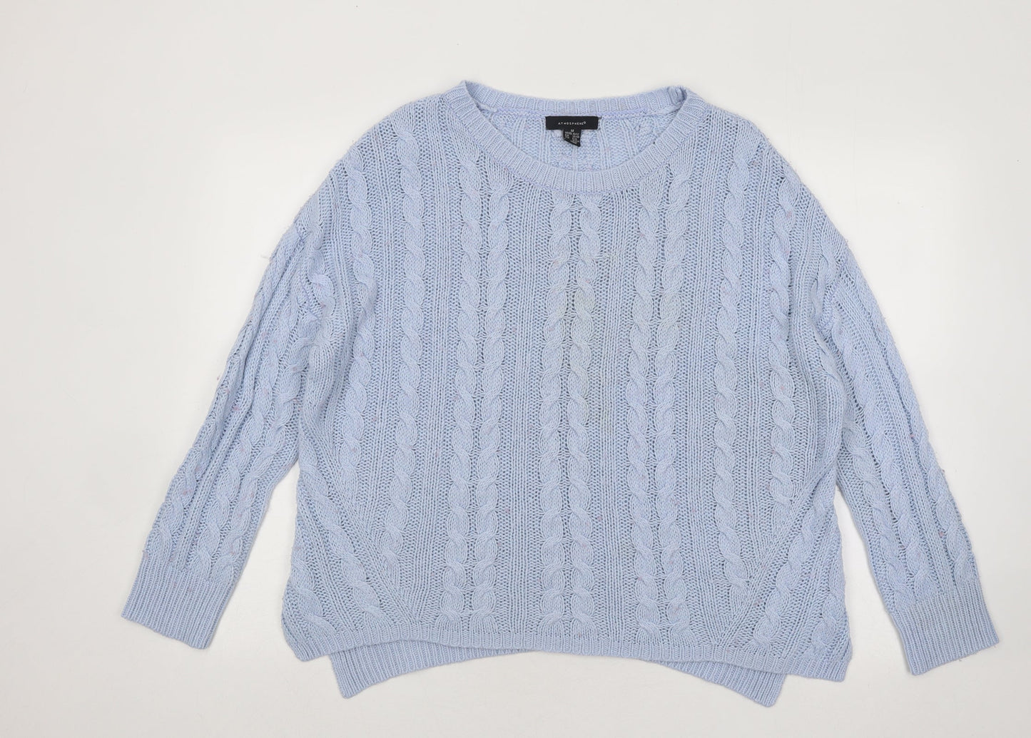 Atmosphere Womens Blue Round Neck Geometric Acrylic Pullover Jumper Size 12