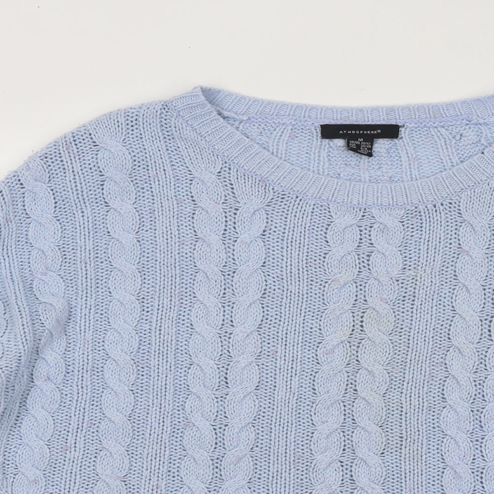 Atmosphere Womens Blue Round Neck Geometric Acrylic Pullover Jumper Size 12