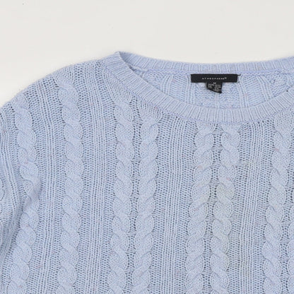 Atmosphere Womens Blue Round Neck Geometric Acrylic Pullover Jumper Size 12
