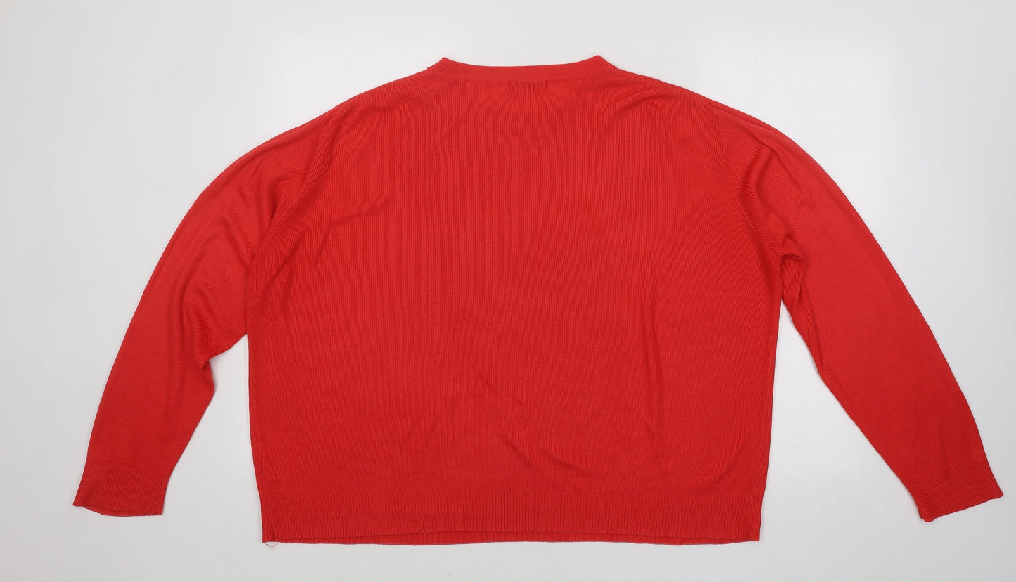 Berkertex Womens Red Round Neck Acrylic Pullover Jumper Size 20