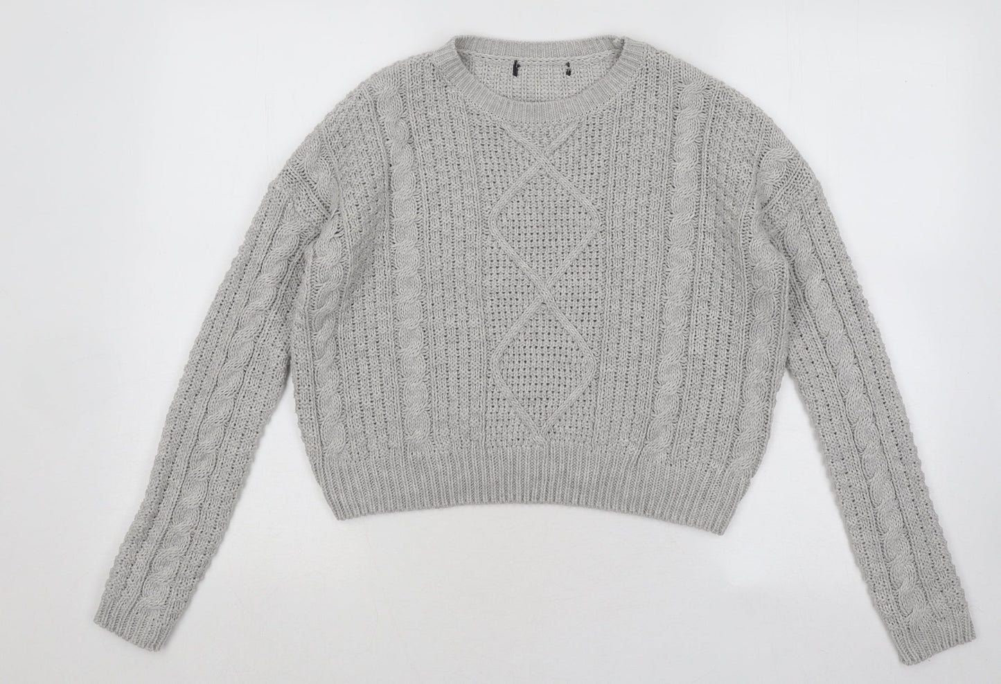 Atmosphere Womens Grey Round Neck Geometric Acrylic Pullover Jumper Size 6